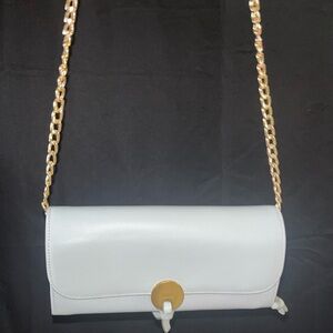 Chloe Light Gray blue Leather Wallet with Gold Chain